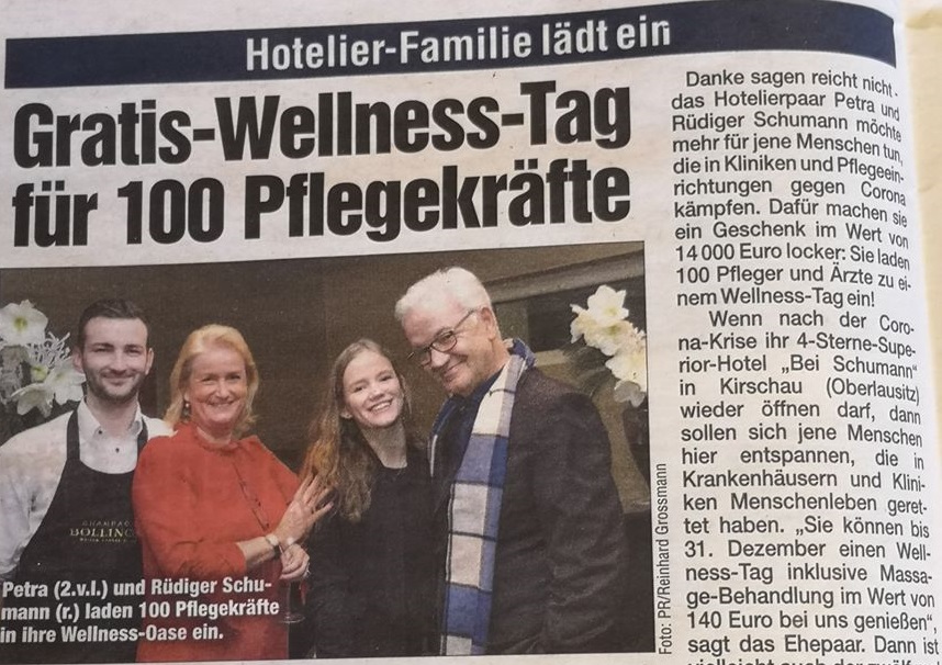 Corona-Hilfe: Gratis-Wellness-Tag für 100 Pflegekräfte